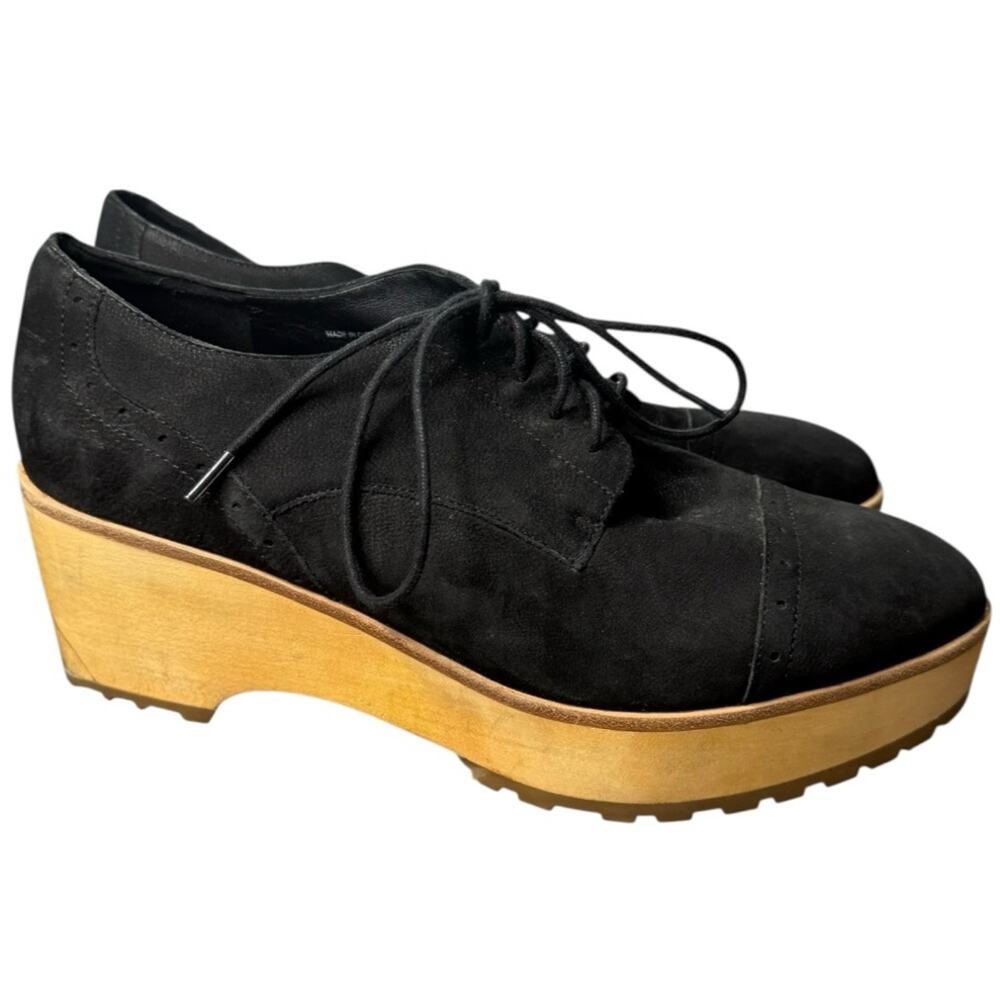 Eileen Fisher Eddy Derby Shoe Chunky Suede Wooden Heel Size 10 Platform Lace Up
